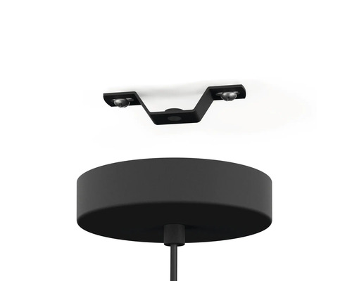 Deckenleuchte mit runder Abdeckung und schwarzer Halterung