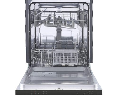 Offener Geschirrspüler mit Besteckkörben und Sprüharmen