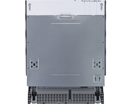 Rückansicht eines Geschirrspülers mit Details zu Anschlüssen und Befestigungen.