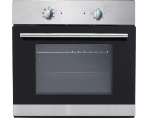 Edelstahl Einbaubackofen mit Glastür und Drehknöpfen