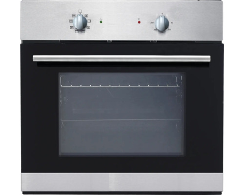 Edelstahl Einbaubackofen mit Bedienknöpfen und Glastür