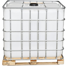 Weißer IBC Container mit Gitterbox und Palette