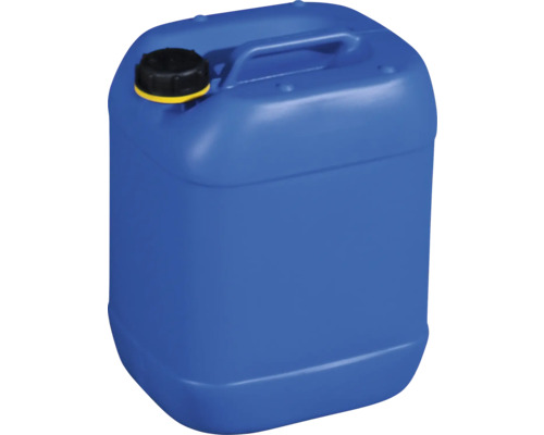 Blauer Kunststoffkanister mit Tragegriff und schwarzem Verschluss