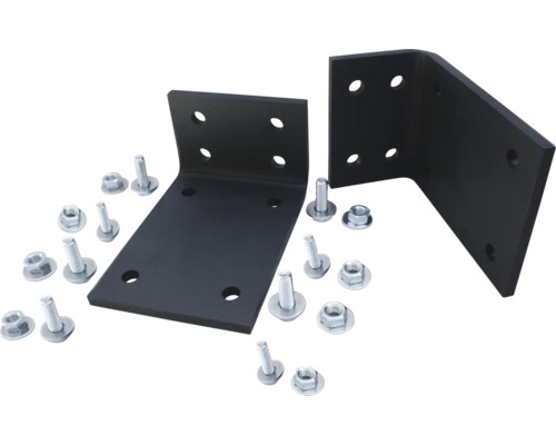 Zwei Winkelverbinder aus Metall mit Schrauben und Muttern