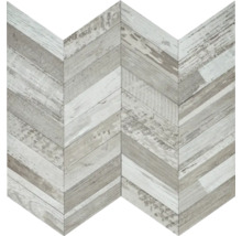 Mosaikfliese im Fischgrätmuster aus Holz