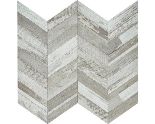 Mosaikfliese im Fischgrätmuster aus Holz