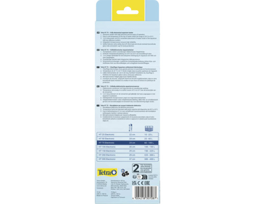 Tetra Aquariumheizer Produktverpackung mit technischen Details und Herstellerinformationen