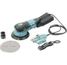 Makita Exzenterschleifer mit Schleifscheibe, Staubbeutel, Anschlussstutzen und Seitengriff