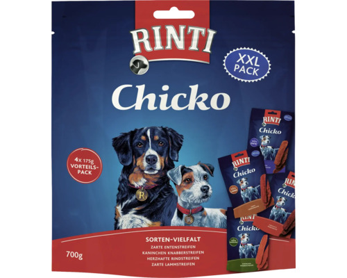 Hundesnack RINTI Rinti Chicko Sortenvielfalt XXL 700 g, Kaninchen Knabberstreifen, Rindstreifen, Lammstreifen, Entenstreifen