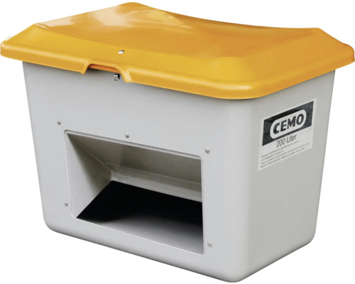 Streugutbehälter mit einem Fassungsvermögen von 200 Litern und Entnahmeöffnung