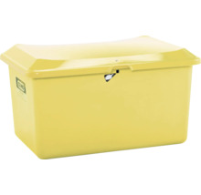 Gelbe Streugutbox mit Deckel zur Lagerung von Streusalz