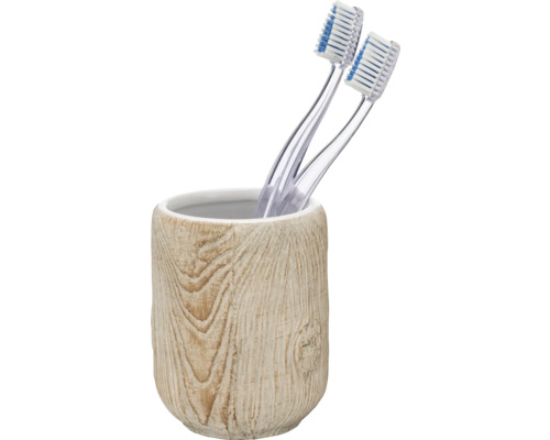 WENKO Zahnputzbecher Melfi Aus Keramik – Weiß, 7,2x11x7,2 Cm, Für Zahnbürste Und Zahnpasta