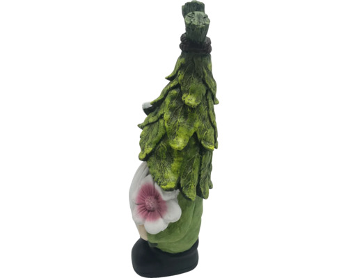 Gartenzwerg mit Blattformverkleidung und Blume