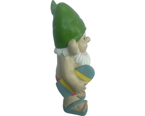 Gartenzwerg mit Badehose und Surfbrett