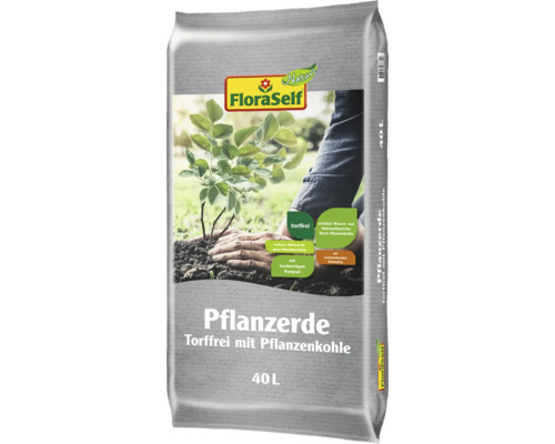 FloraSelf Pflanzerde, torffrei mit Pflanzenkohle, 40 Liter Sack
