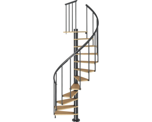 Spindeltreppe aus Metall und Holz