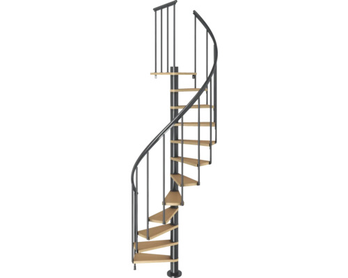 Wendeltreppe mit Metallgeländer und Holzstufen