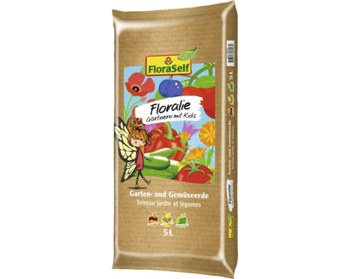 Garten- und Gemüseerde FloraSelf Floralie-Gärtnern mit Kids 5 L FloraSelf Floralie Gartenerde für Gemüse und Garten im 5 Liter Sack