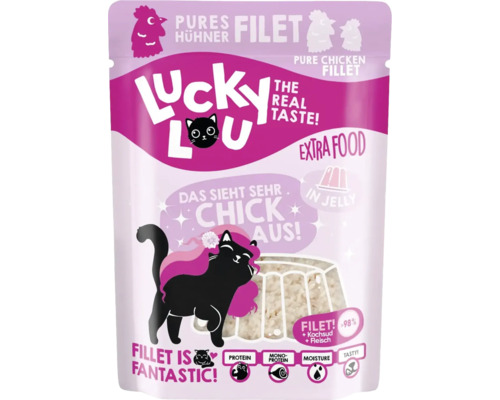 Katzenfutter nass Lucky Lou Extrafood Hühnerfilet in Jelly 70g Pouchbeutel