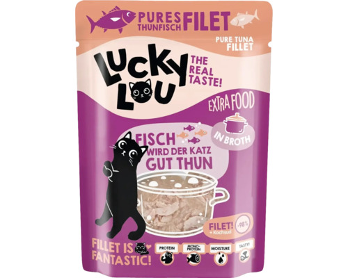 Katzenfutter nass Lucky Lou Extrafood Thunfischfilet in Brühe 70g Pouchbeutel