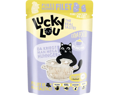 Katzenfutter nass Lucky Lou Extrafood Hühnerfilet in Brühe 70g Pouchbeutel