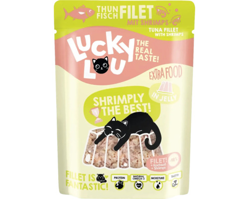 Katzenfutter nass Lucky Lou Extrafood Thunfischfilet & Shrimps in Jelly 70g Pouchbeutel