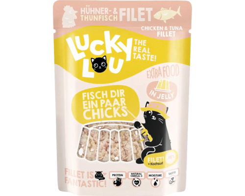 Katzenfutter nass Lucky Lou Extrafood Thunfisch- und Hühnerfilet in Jelly 70g Pouchbeutel