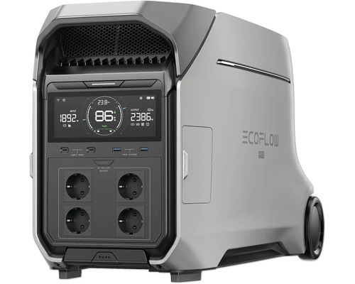 EcoFlow Powerstation mit Display, USB-Anschlüssen und Steckdosen