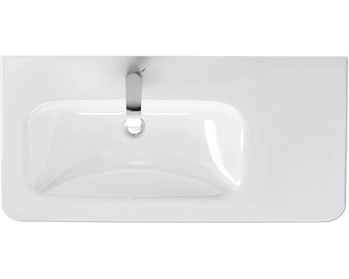 Aufbauwaschbecken aus Keramik mit Armatur von oben