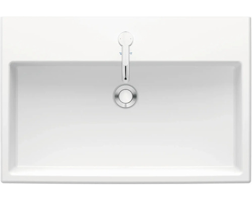 Aufsicht auf ein Keramikwaschbecken mit Armatur