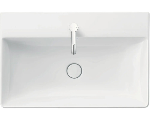 Aufsicht eines rechteckigen Waschbeckens mit Armatur