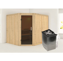 Ecksauna mit Glastür und Saunaofen