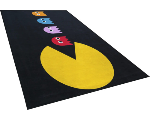 Schwarzer Teppich mit Pacman-Motiv und Geister-Design