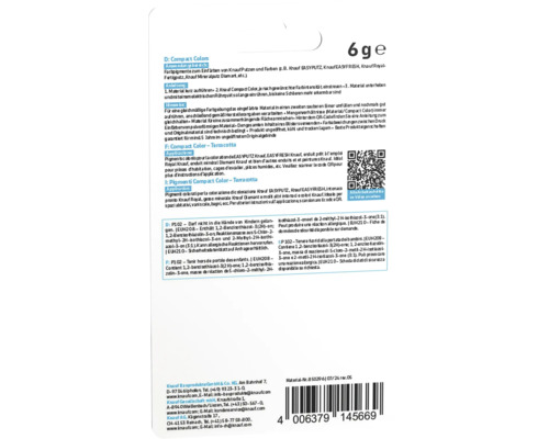 Informationen zu Knauf Compact Color Terracotta, einem Farbpigment zum Einfärben von Putzen und Farben, inklusive Anwendungsanleitung und Sicherheitshinweisen.