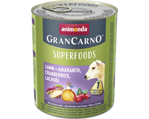 Hundefutter nass animonda Gran Carno Superfood Lamm & Amaranth 800 g