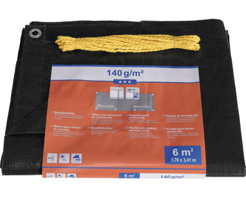 Bauplane mit Seil und Ösen, Flächengewicht 140 Gramm pro Quadratmeter, Größe 6 Quadratmeter