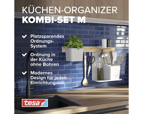 Küchen Organizer Kombi Set M mit Küchenutensilien und Tesa Logo