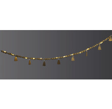 Dekorative Lichterkette mit Holzkugeln und Tannenbaum-Anhängern für festliche Beleuchtung