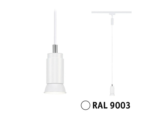 Weiße Pendelleuchte mit Kabelsystem