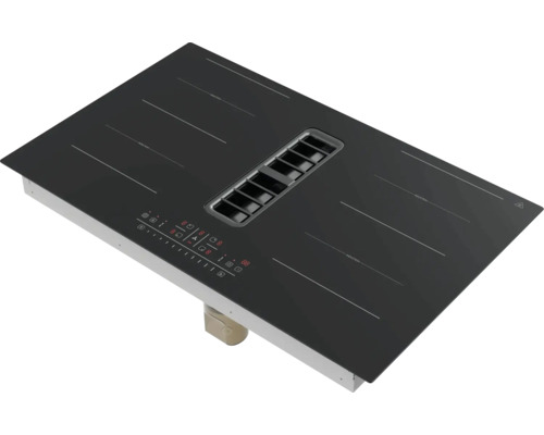 Schwarzes Induktionskochfeld mit integriertem Dunstabzug