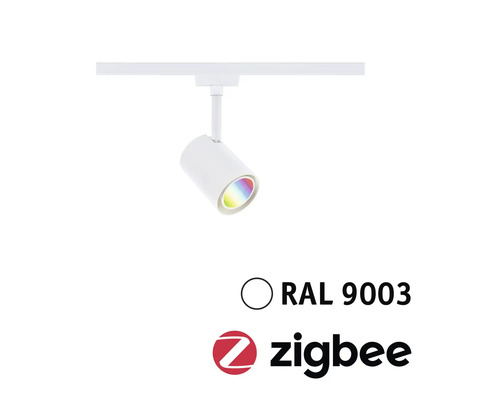 Schiene mit Strahler RAL 9003 und Zigbee Logo
