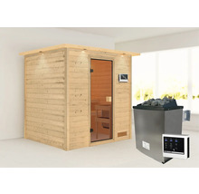 Sauna aus Holz mit Heizgerät und Steuerung