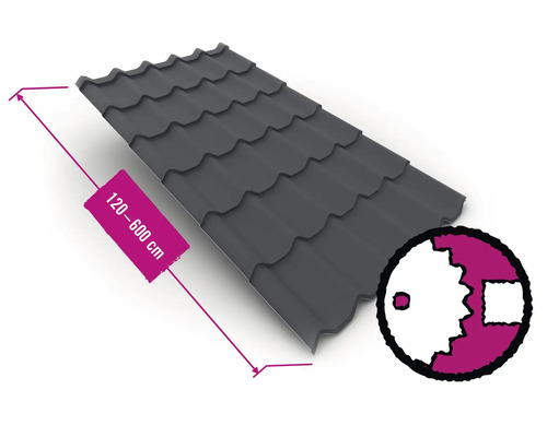 Dachziegel mit Maßangabe 120 bis 600 cm