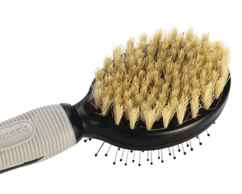 Hundebürste mit Naturborsten und abgerundeten Metallstiften
