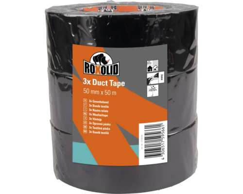 ROXOLID Duct Tape / Gaffa Tape Gewebeband schwarz 50 mm x 50 m 3 Stück ROXOLID Duct Tape / Gaffa Tape Gewebeband schwarz 50 mm x 50 m 3 Stück