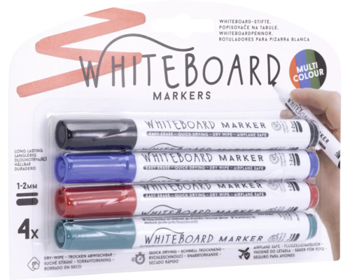Packung Whiteboardmarker mit vier Stiften in verschiedenen Farben