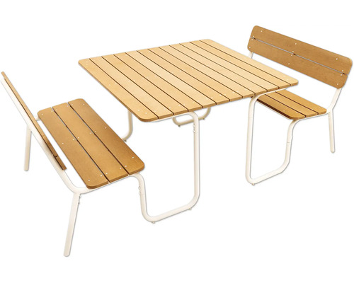 Picknicktisch Soullmate, 4-Sitzer, 2 Bankmodule mit Tisch, Kunststoff, Metall, beige