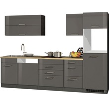 Held Möbel Küchenzeile Mailand 300 HORNBACH cm kaufen bei Korpusfarbe graphit Frontfarbe grau Hochglanz