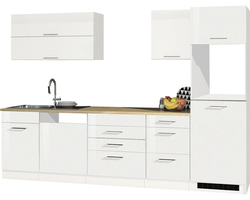 Held Möbel Küchenzeile Mailand 300 cm Frontfarbe weiß hochglanz Korpusfarbe weiß zerlegt