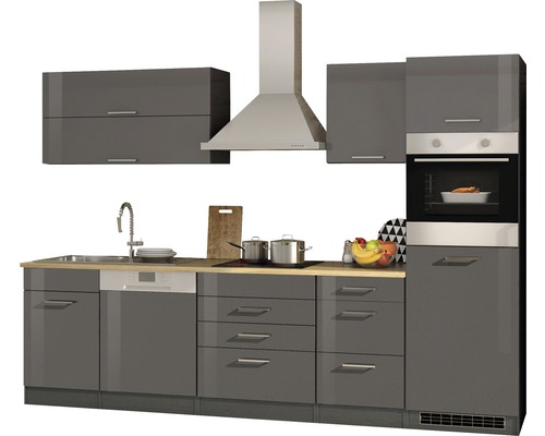 Komplette Einbauküche mit Spüle, Geschirrspüler, Kochfeld, Dunstabzugshaube und Backofen